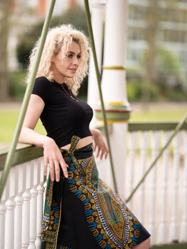 Gonna africana, gonna a portafoglio in stampa Dashiki blu - gonna da spiaggia