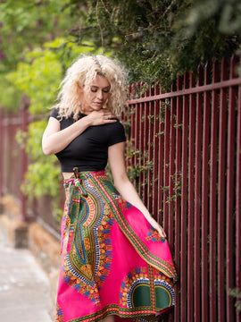 Gonna africana, gonna a portafoglio in stampa Dashiki blu - gonna da spiaggia