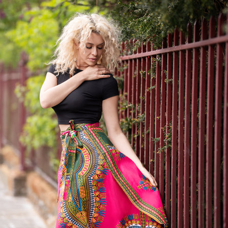 Afrikanischen Rock, Wickelrock in blau Dashiki Print - Strandrock