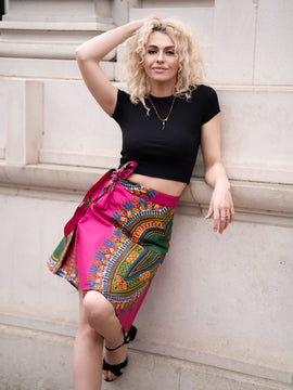 Gonna africana, gonna a portafoglio in stampa Dashiki blu - gonna da spiaggia