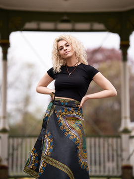 Gonna africana, gonna a portafoglio in stampa Dashiki blu - gonna da spiaggia
