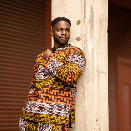African Print Shirt in Mud Tuch
