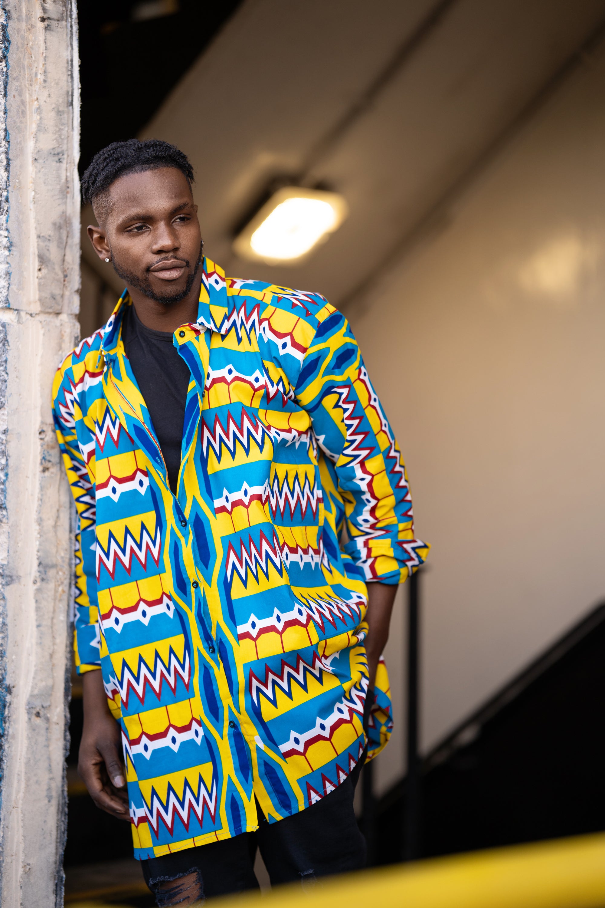 African Shirt In Amazing Blue Kente - Continent Clothing