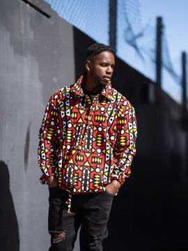 Hooded Jacket In Mud Cloth
