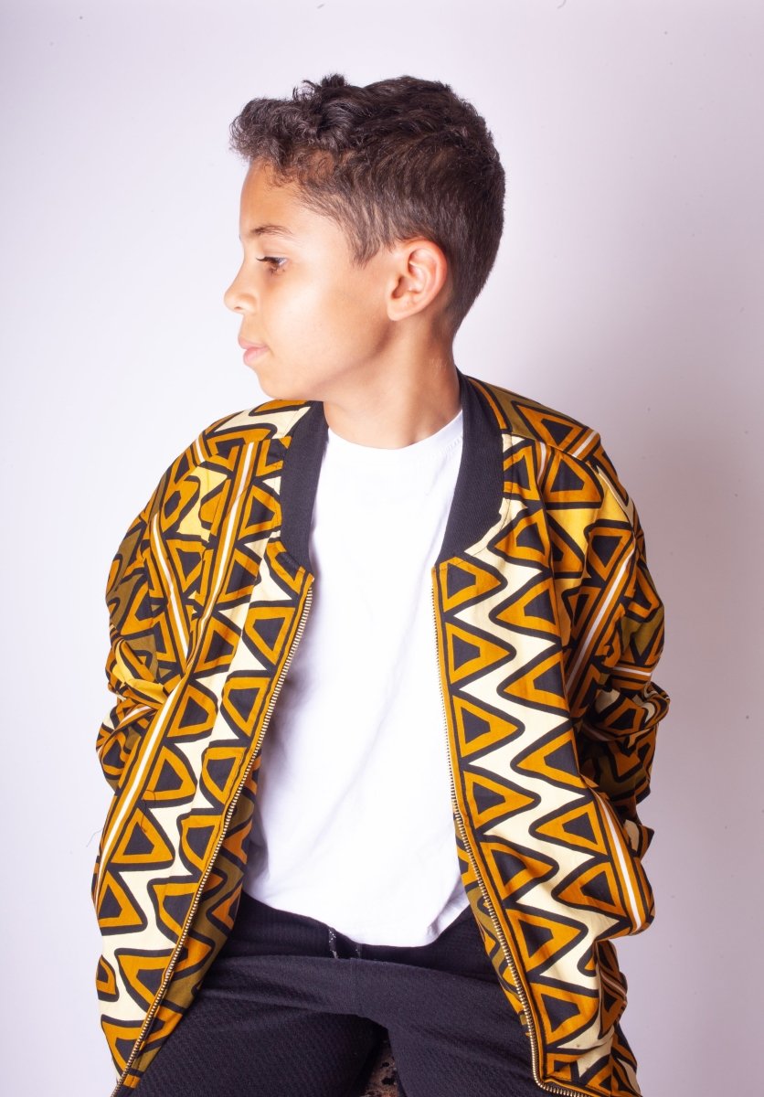 Children's African Bomber Jacket In Earthy Tones Mud Cloth - Continent Clothing