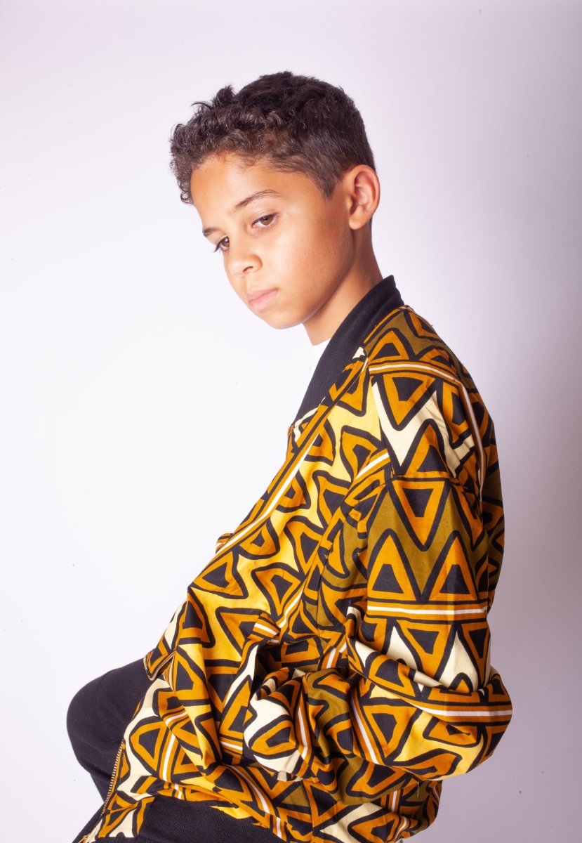 Children's African Bomber Jacket In Earthy Tones Mud Cloth - Continent Clothing 