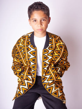 Children's African Bomber Jacket In Earthy Tones Mud Cloth