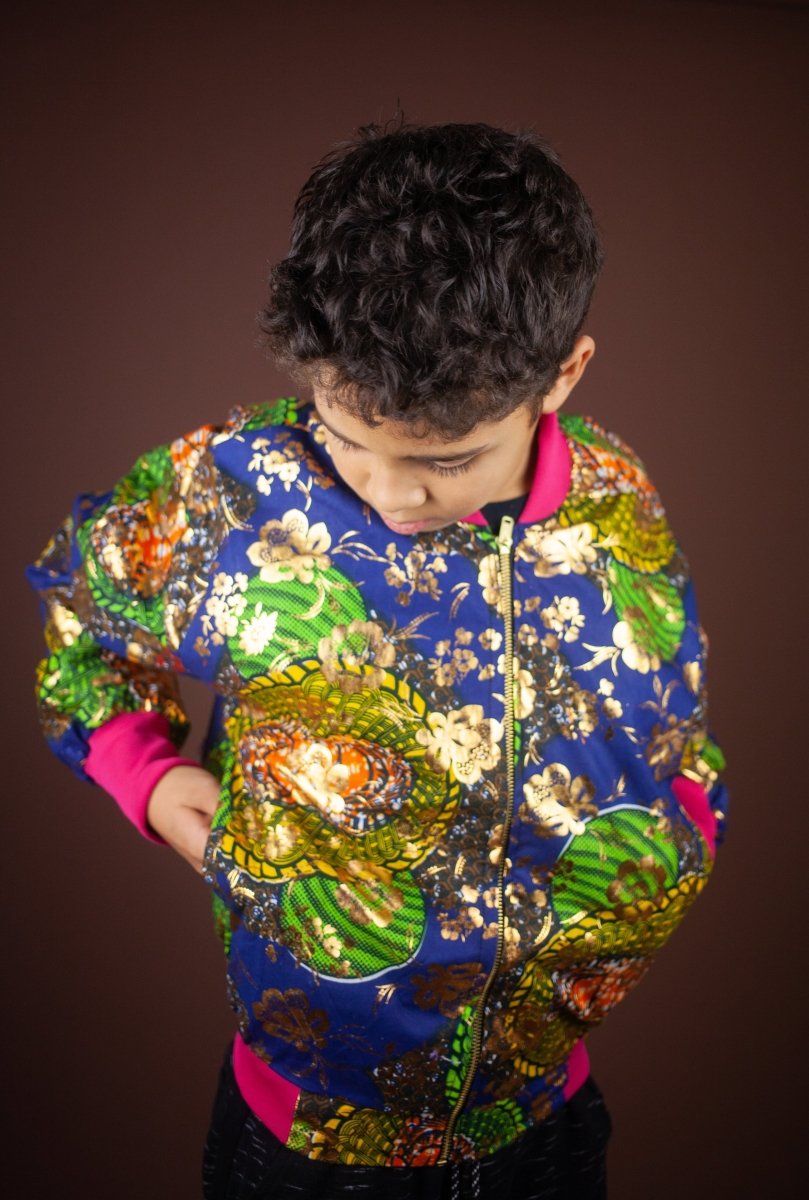 Children's African Jacket In Metallic Blue Gold - Continent Clothing