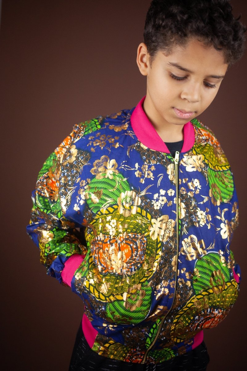 Children's African Jacket In Metallic Blue Gold - Continent Clothing
