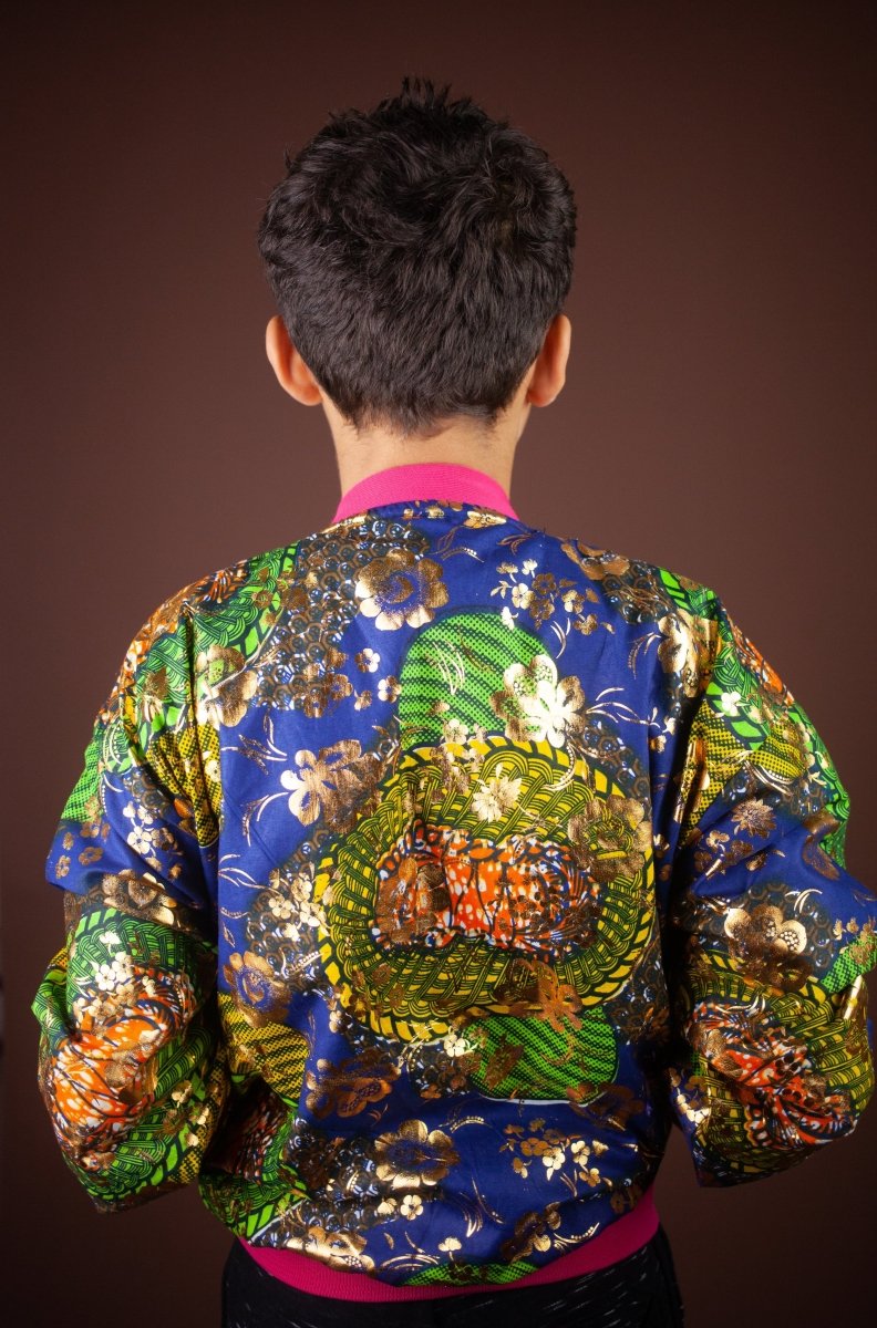 Children's African Jacket In Metallic Blue Gold - Continent Clothing
