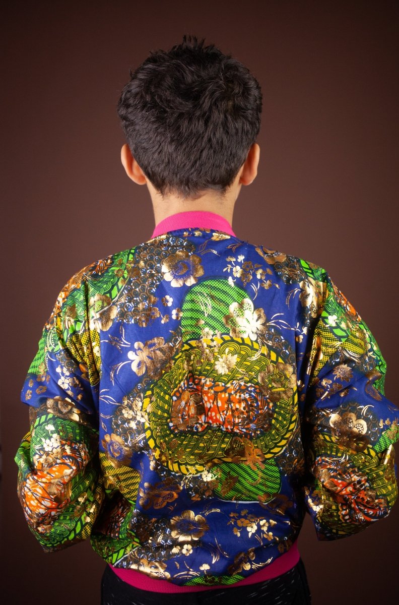 Children's African Jacket In Metallic Blue Gold - Continent Clothing 