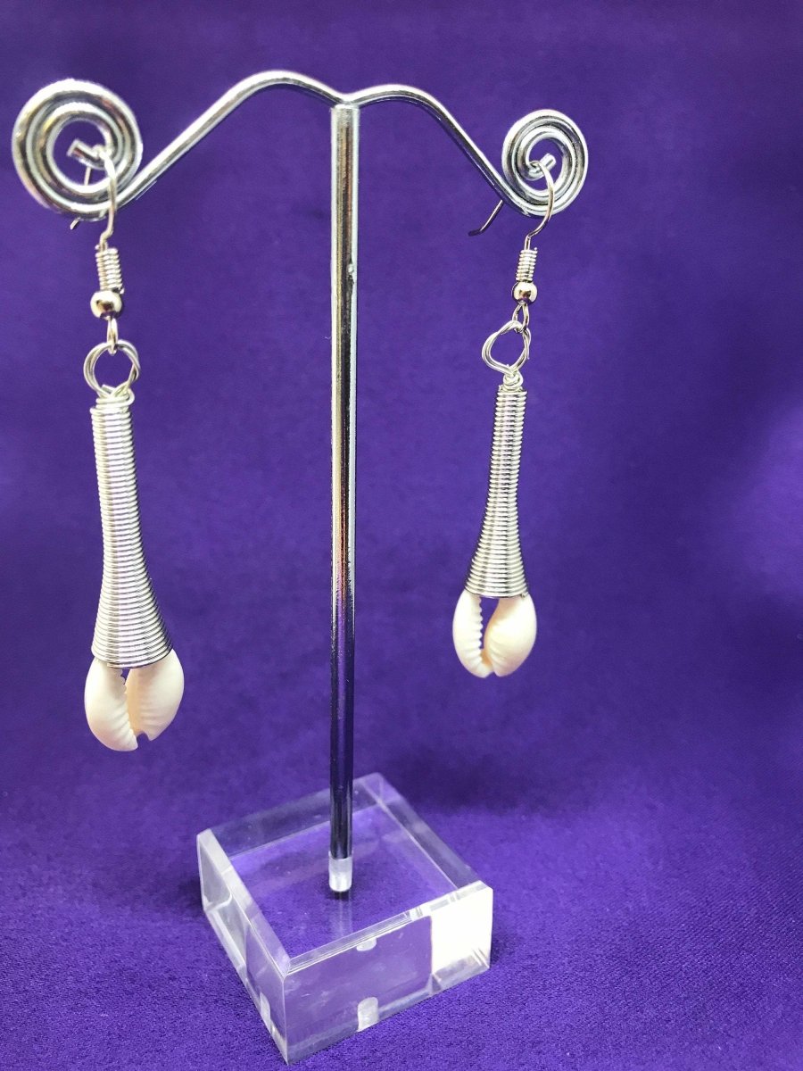 Cowrie Seashell Earrings Made with Silver Wire - Continent Clothing