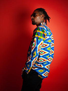 Crazy Blue Kente African Shirt