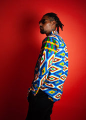 Crazy Blue Kente African Shirt - Continent Clothing