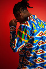 Crazy Blue Kente African Shirt - Continent Clothing