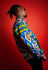 Crazy Blue Kente African Shirt - Continent Clothing