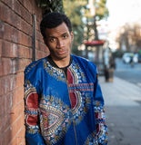 Dashiki Bomber Jacket in Blue African Print - Continent Clothing