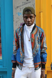 Dashiki Bomber Jacket in Blue African Print - Continent Clothing 