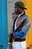 Dashiki Bomber Jacket in Blue African Print - Continent Clothing 