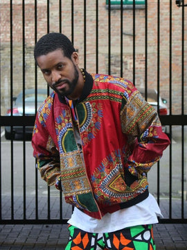 Dashiki Bomber Jacket in Red African Print