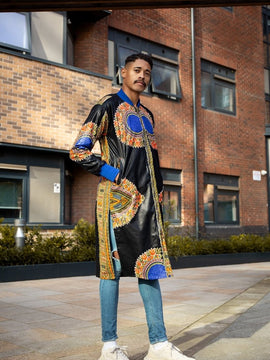 Cappotto Dashiki con stampa nera e rossa