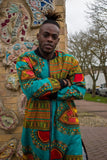 Dashiki Coat in Blue African Print - Summer Festival Coat - Continent Clothing