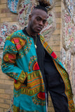 Dashiki Coat in Blue African Print - Summer Festival Coat - Continent Clothing