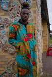 Dashiki Coat in Blue African Print - Summer Festival Coat - Continent Clothing
