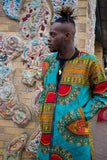 Dashiki Coat in Blue African Print - Summer Festival Coat - Continent Clothing