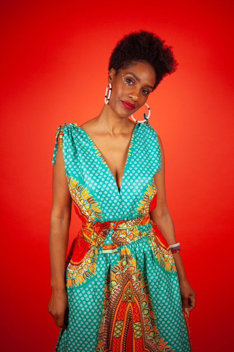 Dashiki Dress In Turquoise Print - Continent Clothing