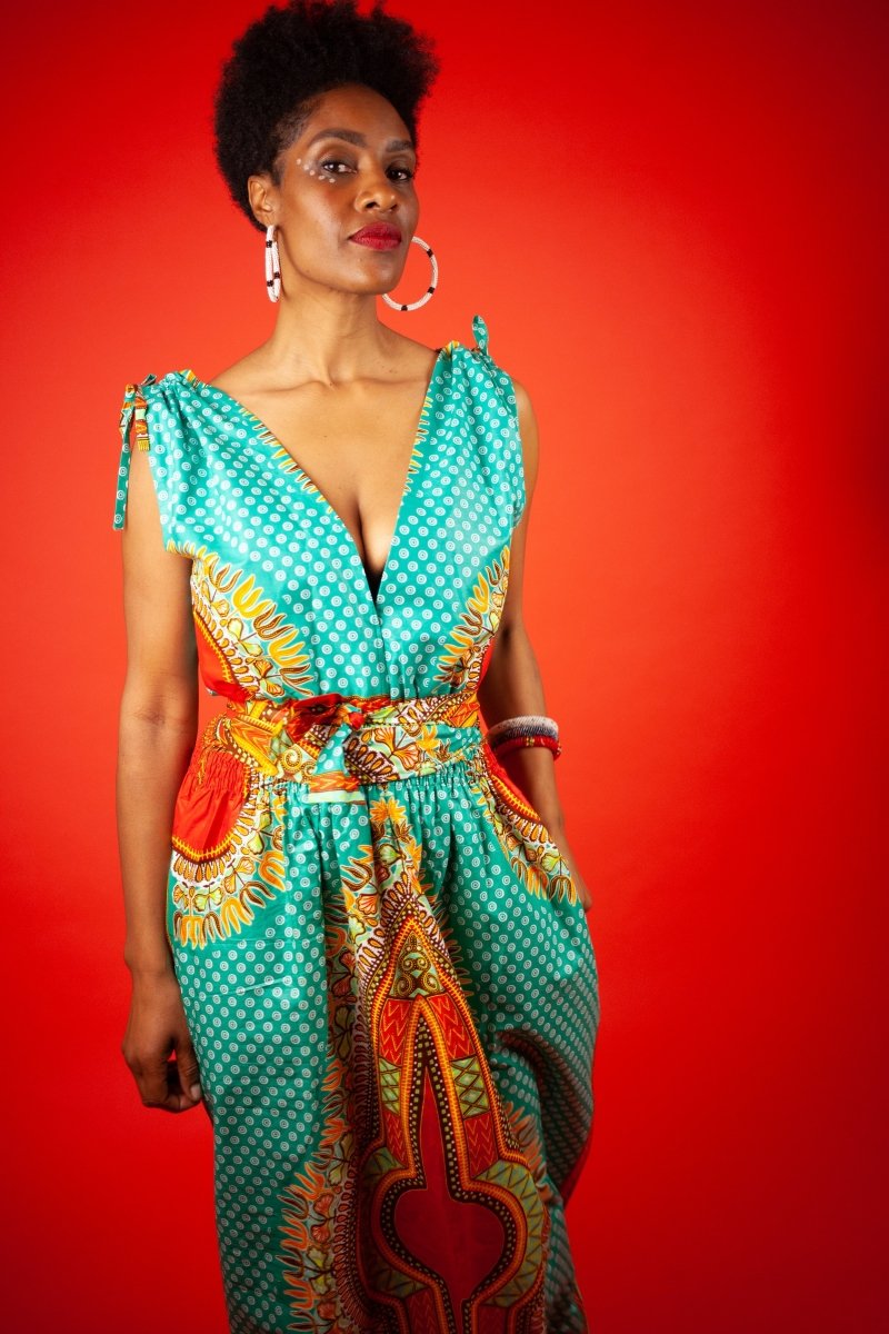 Dashiki Dress In Turquoise Print - Continent Clothing