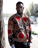 Dashiki Jacket in Black and Red Print- Festival Clothing - Continent Clothing