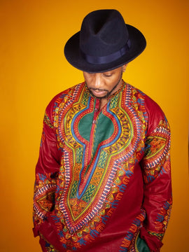 Costume Dashiki africain en imprimé africain rouge - Vêtements Festival