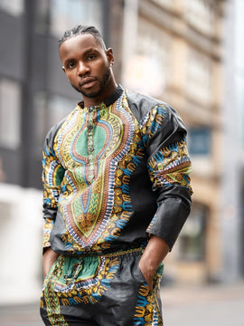 Dashiki Camicia in Stampa Nera - Festival Camicia