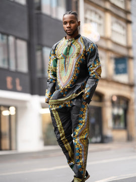 Dashiki Camicia in Stampa Nera - Festival Camicia