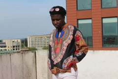 Dashiki Shirt in Black Print - Festival Shirt - Continent Clothing