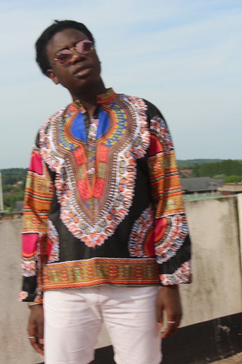 Dashiki Shirt in Black Print - Festival Shirt - Continent Clothing