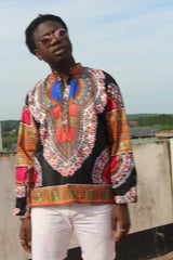 Dashiki Shirt in Black Print - Festival Shirt - Continent Clothing
