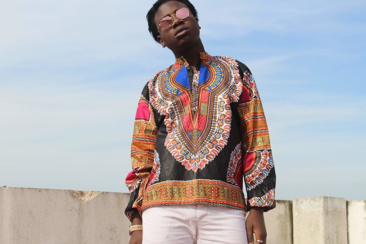 Dashiki Shirt in Black Print - Festival Shirt - Continent Clothing