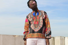 Dashiki Shirt in Black Print - Festival Shirt - Continent Clothing