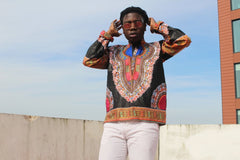 Dashiki Shirt in Black Print - Festival Shirt - Continent Clothing