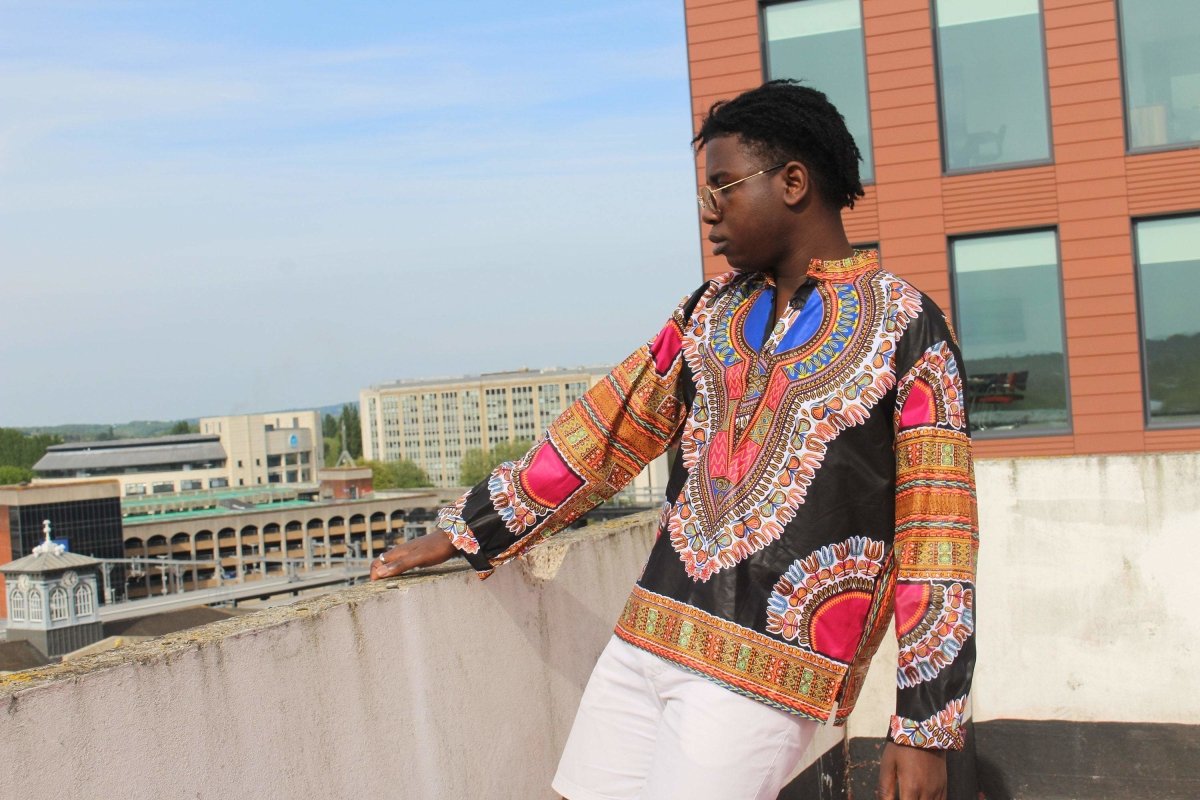 Dashiki Shirt in Black Print - Festival Shirt - Continent Clothing