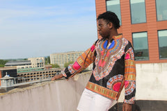 Dashiki Shirt in Black Print - Festival Shirt - Continent Clothing