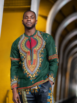 Dashiki Camicia in Stampa Nera - Festival Camicia