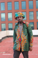 Dashiki Shirt in Green Print - Festival Clothing - Continent Clothing