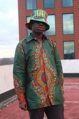 Dashiki Shirt in Green Print - Festival Clothing - Continent Clothing