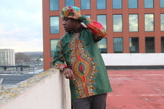 Dashiki Shirt in Green Print - Festival Clothing - Continent Clothing