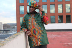 Dashiki Shirt in Green Print - Festival Clothing - Continent Clothing