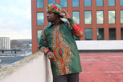 Dashiki Shirt in Green Print - Festival Clothing - Continent Clothing