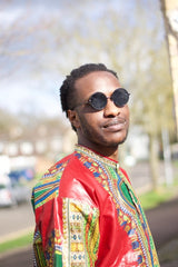 Dashiki Shirt in Red Print - Festival Shirt - Continent Clothing